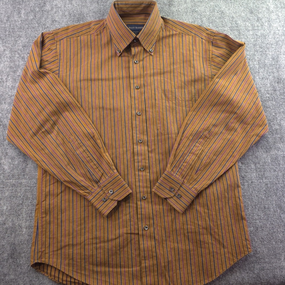Scott Barber‎ Shirt Medium Brown Multicolor Striped Long Sleeve Button Down